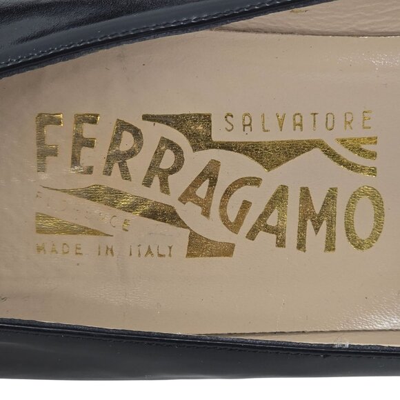 Vintage Salvatore Ferragamo Black Leather Dress Pumps Womens Size 8 Formal Heels - Picture 12 of 13